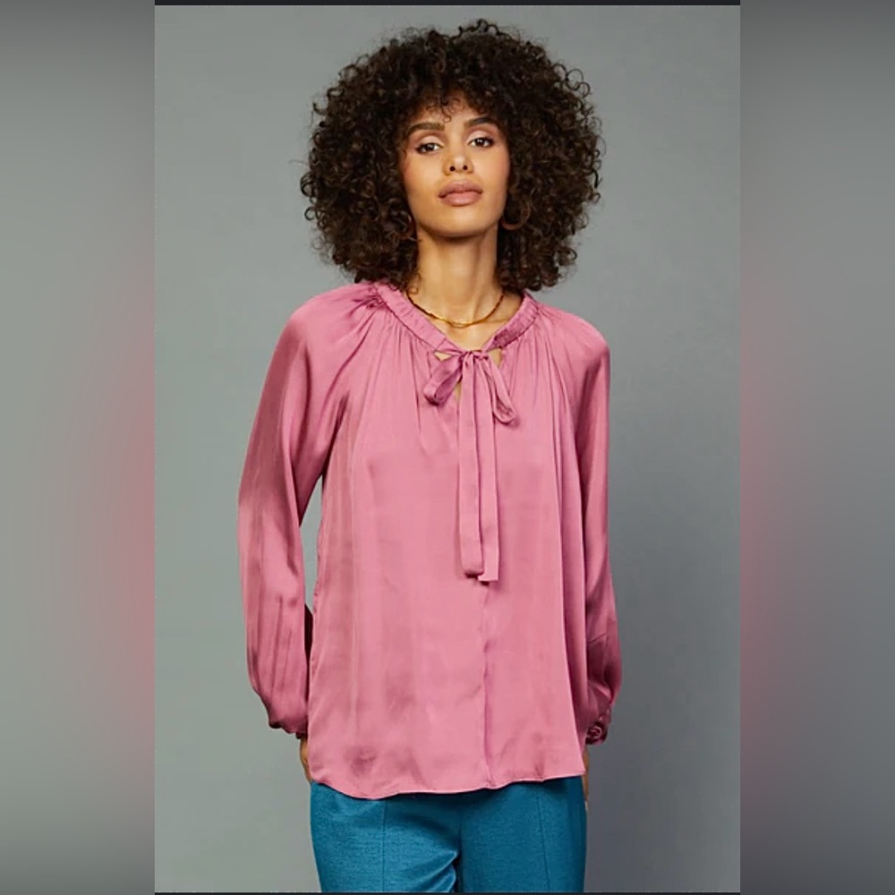 TALBOTS Pink Neck Tie Blouse 14 (fits like 12)